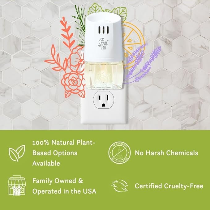Scent Fill 100% Natural Sweet Rose & Basil Plug in Air Freshener, Scented Oil Refills, 3 Refills