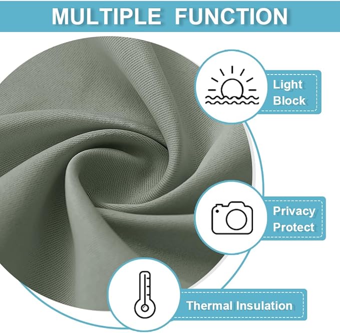 RYB HOME Sage Green Blackout Curtains for Bathroom, Thermal Insulated Light Block Window Curtains, Back Tab & Rod Pocket Style for Kitchen Kids Bedroom Basement, W34 x L24, 2 Panels