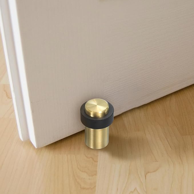 PATIKIL 2Set Round Door Stoppers, 60mm Stainless Steel Door Stop Doorstop Wedge Metal Cylinder Self Adhesive with Screw for Bottom of Door Floor Inside, Copper Tone