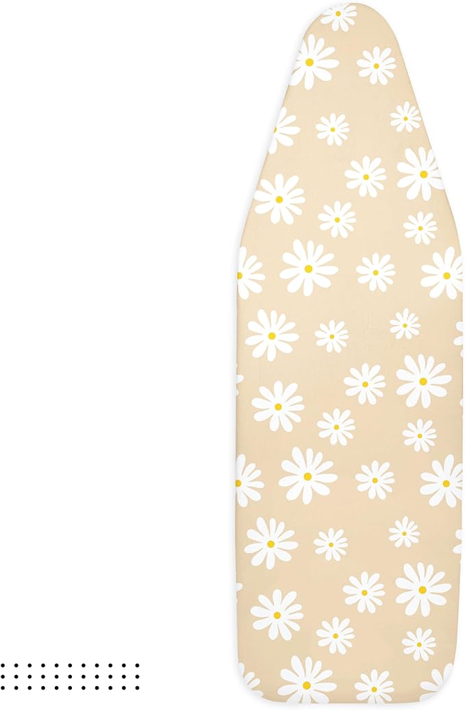 Encasa XO Ironing Board Cover and Pad 54"x15" - Thick 3mm Felt Padding, Drawstring Tightening & Lock, Easy Fit, Scorch & Stain Resistant, Fits Standard Large Ironing Board - Daisy Beige