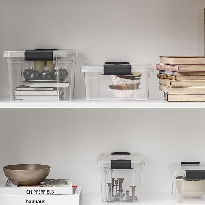 Superio Clear Storage Bins with Lids, Stackable Deep Storage Boxes with Latches and Handles, Extra Small, 4 Pack, Deep Containers for Home, Garage, and Kitchen