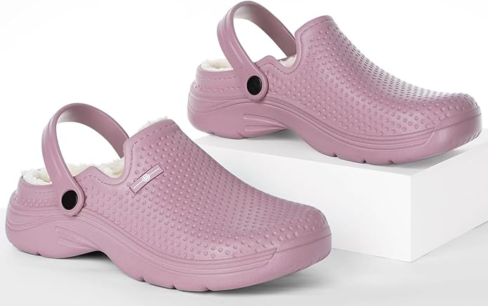 Womens Mens Fur Lined Clogs Waterproof Garden Shoes Winter Warm Fleece Lining Fuzzy House Home Slippers Indoor Outdoor Mules
