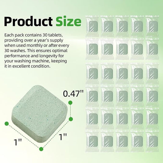(30-Pack) Washing Machine Cleaning Tablets, Formulated for Pet Owners, Washer Cleaner, for Front-Loaders, Top-Loaders, HE Machines, Easily Removes Residue, Septic Safe, Over a 12-Month Supply