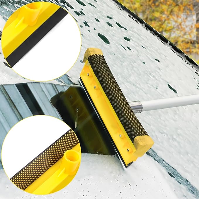 11.6" Window Squeegee with Scrubber, 2-in-1 Car Glass Cleaning Kit with Sponge and Rubber Blade Squeegee Cleaner for Window, Glass, Car Windshieldâ Fits Standard Extension Pole (Pole Sold Separately)