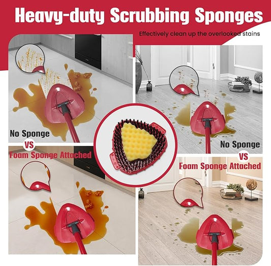 1 Pcs Spin Mop Replacements Scrub Brush and 1 Mop Base with 2 Pcs Scouring Pad Compatible with Cedar EasyWring 1 Tank System,Including 2Pcs Scouring Pad + 6Pcs Scrub Sponge Heavy Duty