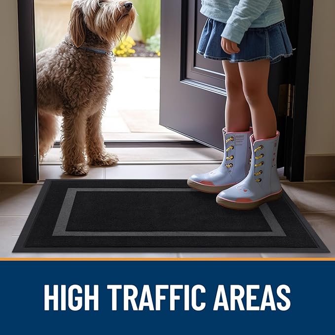 OLANLY Front Door Mat Indoor Outdoor Entrance, Waterproof All-Season, All-Weather Doormat, Sturdy Natural Rubber, Fade Resistant, Low Profile, Easy Clean Patio Porch Entryway Mat, 59x30, Black