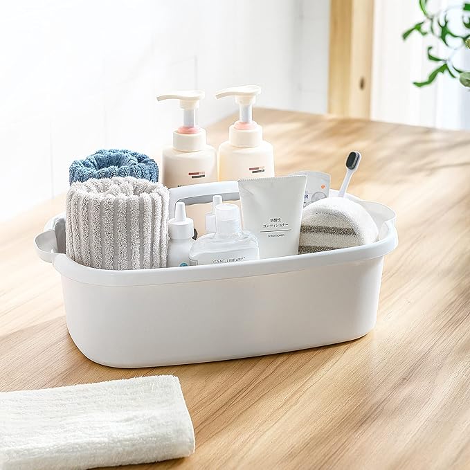 2 Pack Multi-Purpose Plastic Cleaning Caddy with Handle, Shower Caddy Organizer/Storage Basket/Totes Portable for Bathroom Supplies, Cleaning Products, Under Sink Tool. (grey+white)