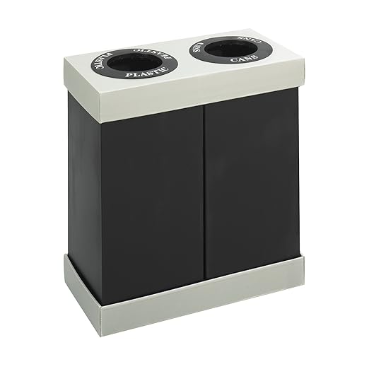 Safco Trash Can Recycle Bin Combo, 28 Gallon Each (2 Bin), At Your Disposal Recycling Center, Black/Grey