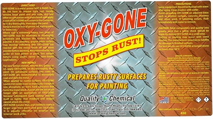 Quality Chemical Oxy-Gone Rust Remover and Metal Treatment - Rust Reformer, Rust Remover, Metal Rust Remover, Rust Neutralizer for Metal, Rust Converter, Remover, Rust Remover - 128 oz (COMBO)