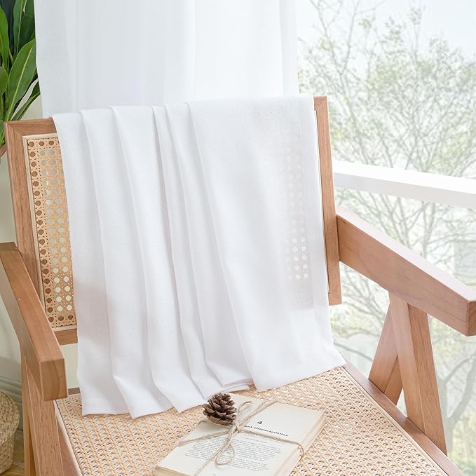 YoungsTex White Linen Cafe Curtains 36 Inch Length 2 Panels - Short Drapes Semi Sheer with Rod Pocket Back Tab Lightweight for Bathroom Kitchen Windows Over Sink, 42 X 36 Inch