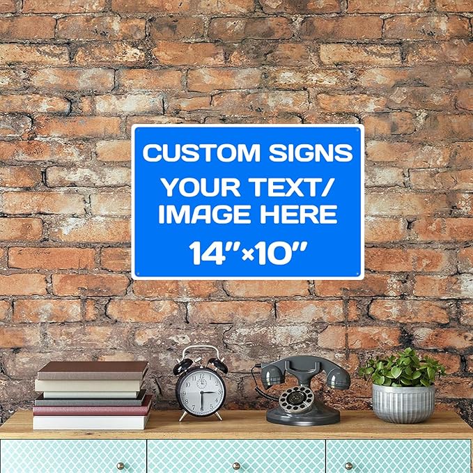 Repaly Personalized signs,Aluminum Weatherproof Metal Sign Multiple Sizes Custom Personalized Text And picture Here,hazard sign,garden sign,custom door sign,Customised business signs Blue 14×10