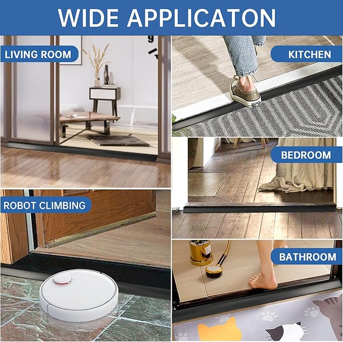 Vinyl Door Threshold Flooring Transition Strip Self Adhesive Carpet Edging Strip for Laminate Doorway Edge Threshold from 1/5" to 2/5" (Black, 10 Ft)