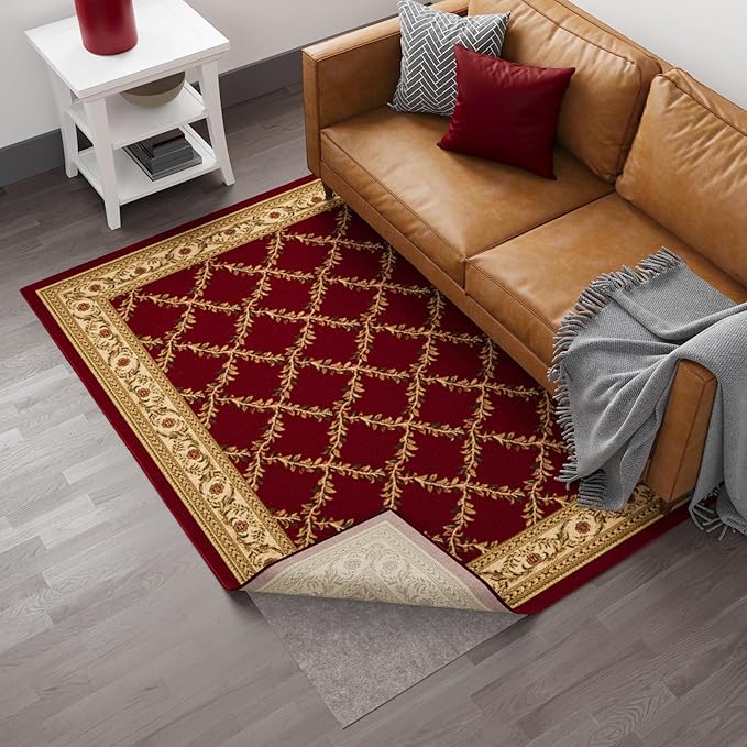 Ottomanson 8' x 10' Non-Slip Rug Pad Gripper 1/4 Inch Thick Dual Surface Felt + Rubber Gripper - Safe for All Floors, Brown