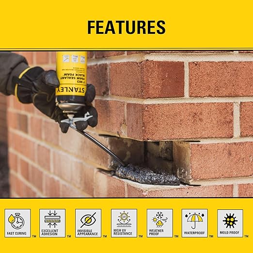 Stanley F903 Black Spray Foam Sealant (1x12oz) – Waterproof Expanding Polyurethane Foam for RV, Pond, Waterfall, Landscape & Automotive Applications – UV Resistant, Gap Filler Foam | 1 Pack