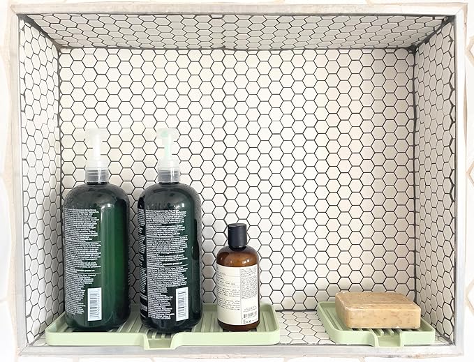 Happitasa Silicone Soap Dish Tray and Sponge Holder with Drain Chute | Bathroom and Kitchen Sink Organizer Caddy (Pistachio, 9"x3.5", 5.6 Ounces)