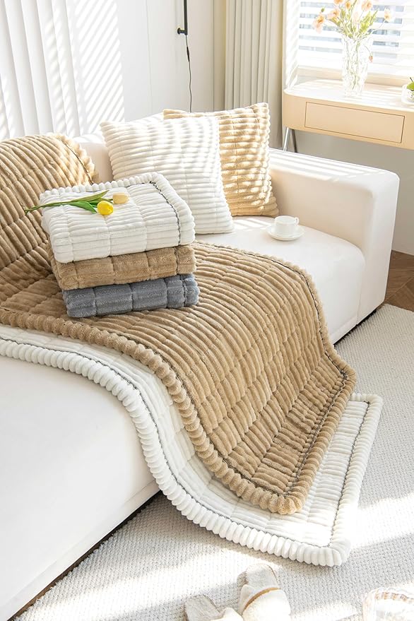 OTOB Couch Cover for Dogs Washable, Non Slip Plush Fuzzy Sofa Covers for 3 Cushion Couch Pet Friendly, Soft All Seasons Sofa Slipcover Cozy Furniture Protector (Gray, 31.5" x 82.7")