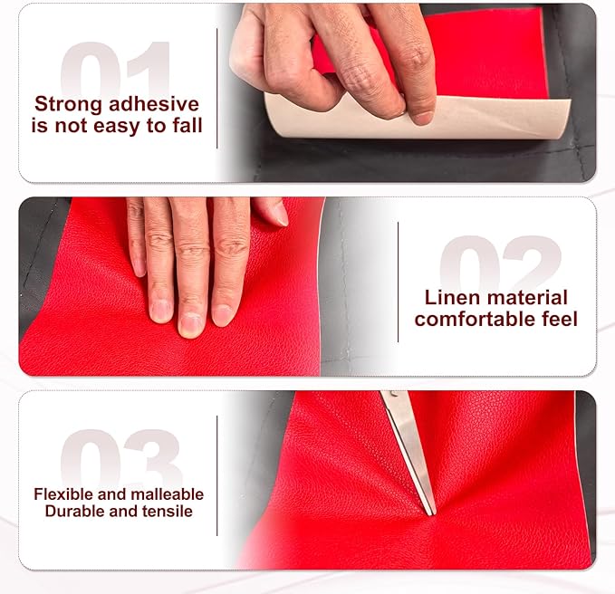 PATIKIL Leather Patches Tape for Furniture, 6.3 x 61 Inch Self Adhesive Vinyl Leather Repair Kit Cover Sheet for Couch, Sofa, Car Seats, Office Chair, Red