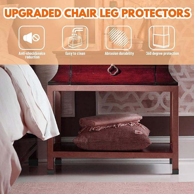 Rectangle Chair Leg Protectors for Hardwood Floors,16 PCS Silicone Covers to Protect Wood Tile Floors Felt Pads Furniture Leg Caps Reduce Noise. Easy to Move.(Black,1 x 1.75 Inch,Rectangle)