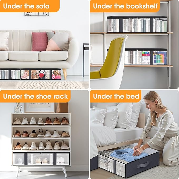 StorageRight Under Bed Storage Bins, 10-Pack 40L Foldable Fabric Storage Bags with Transparent Window, Breathable Organizer for Clothes/Blanket/Comforter/Quilt, Grey