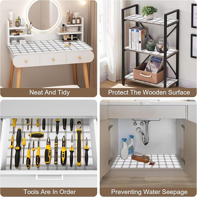 OcePor Non-Adhesive Drawer and Shelf Liner 12IN x 30FT,Non Slip Cabinet and Cupboard Liner, Kitchen Cabinet Liners for Shelves, Waterproof Drawer Shelf Liners for Cabinets/Bathroom Cupboard, Stripe
