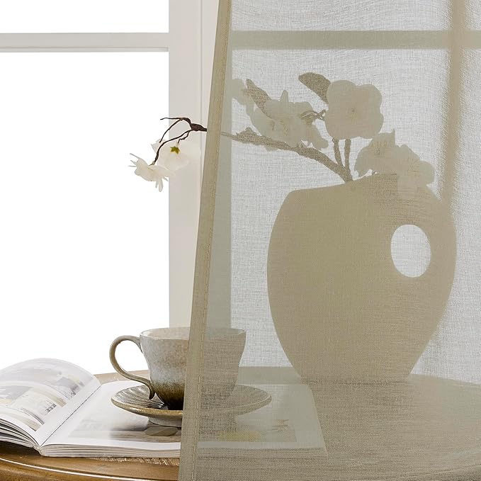 Tollpiz Sheer Door Curtains Closet Linen Textured Curtain Sheers Doorway Light Filtering Voile Patio Glass Door Rod Pocket Curtains French Door, 54 x 80 inches Long, Taos Taupe, Set of 1 Panel