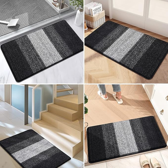 Kitinjoy Indoor Outdoor Door Mat, 59x24 Non-Slip Absorbent Dirt Trapper, Low-Profile Washable Inside Entrance Front Floor Mat, Sturdy Soft Entry Doormats for Entryway, Black