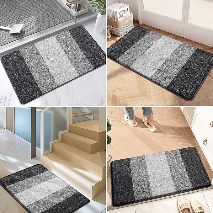 Kitinjoy Indoor Outdoor Door Mat, 71x24 Non-Slip Absorbent Dirt Trapper, Low-Profile Washable Inside Entrance Front Floor Mat, Sturdy Soft Entry Doormats for Entryway, Grey