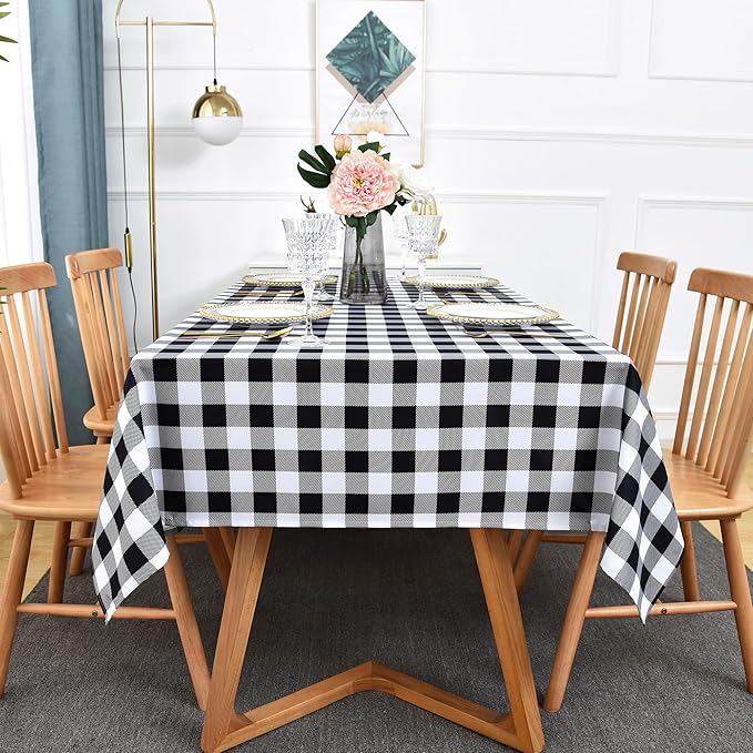 Waterproof Plaid Tablecloth Fabric - Square 58x58 Inch Classic Gingham Checker Table Cloth for Indoor/Outdoor Use - Buffalo Table Cover for Picnics, BBQs, and Parties