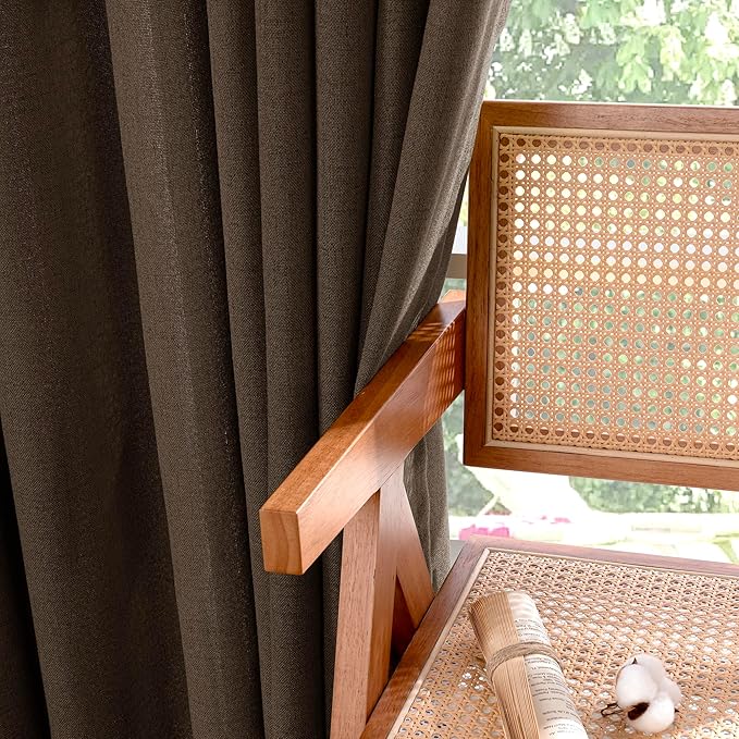YoungsTex Brown Linen Curtains 40 Inch Length for Small Window, Chocolate Light Filtering Drapes with Rod Pocket Back Tab for Bathroom Kitchen Window, 30 x 40 Inch, 2 Panels