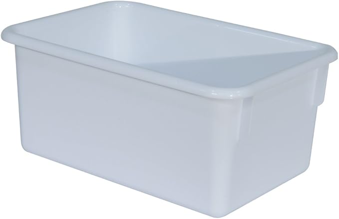 Wood Designs Cubby Storage Bin, Heavy Duty Plastic Containers for Kids White Cubby Tray Set of 12