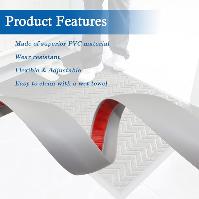 Floor Transition Strip Self Adhesive Carpet & Flooring Transitions Edging Trim Strip PVC Threshold Transitions Suitable for Threshold Height Less Than 5mm (10Ft, Gray)