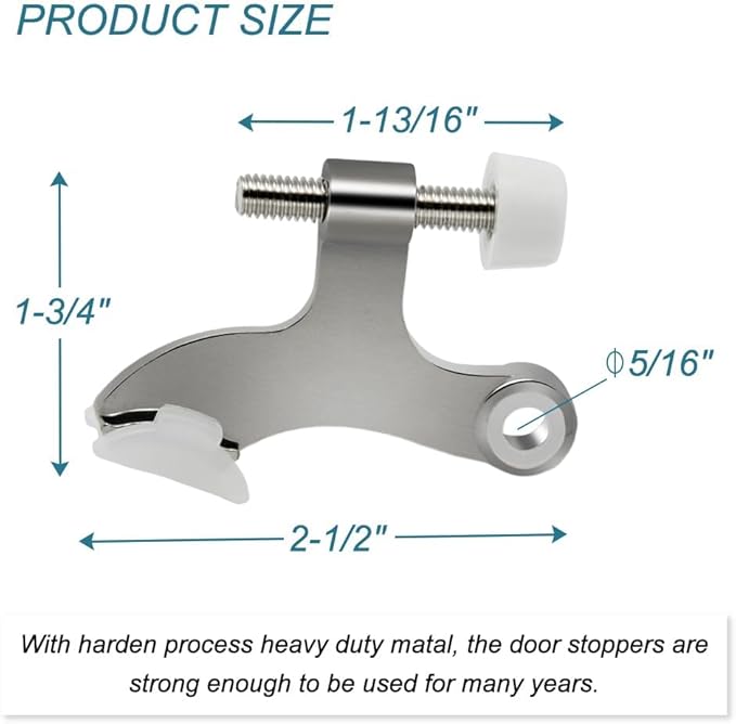 20 Pack Hinge Pin Brushed Nickel Door Stopper, Adjustable Heavy Duty Hinge Pin Door Stop with Rubber Bumper Tips