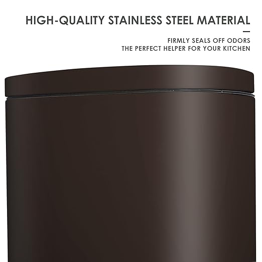 AthLike Trash Can, Stainless Steel Kitchen Garbage Can, Step Waste Bin with Hinged Lid and Removable Inner Bucket, Soft-Close, Dustbin for Bathroom Bedroom Living Room Home (Brown, 8 Gal)