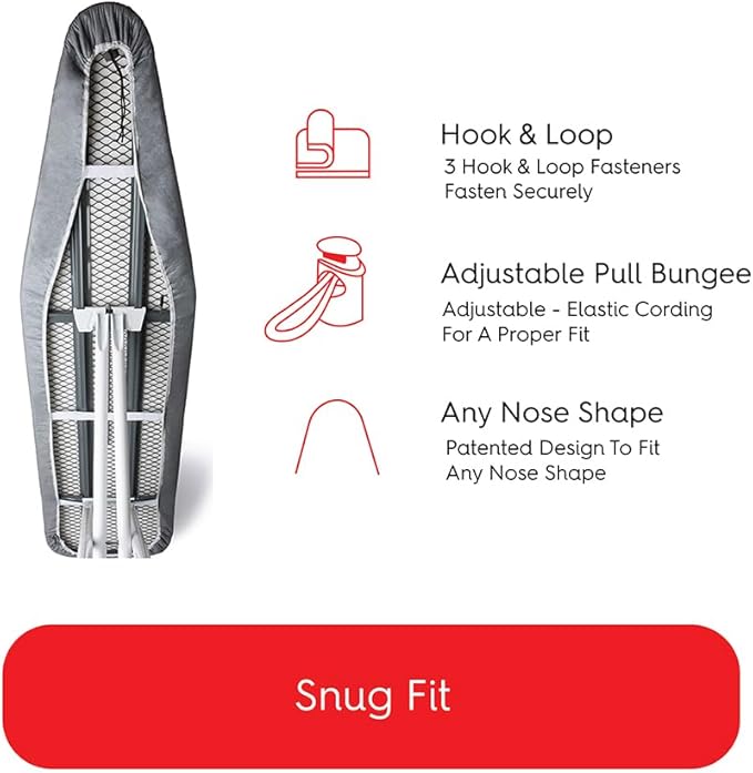 TIVIT Ironing Board Cover 12 x 41, Made in Italy. Pro Grip Pad Covers w/3 Fastener Straps & Pull Bungee Cord - Durable Scorch & Stain Resistant Padded Layers, Heat Reflective AlumiTek PRO Top Coat