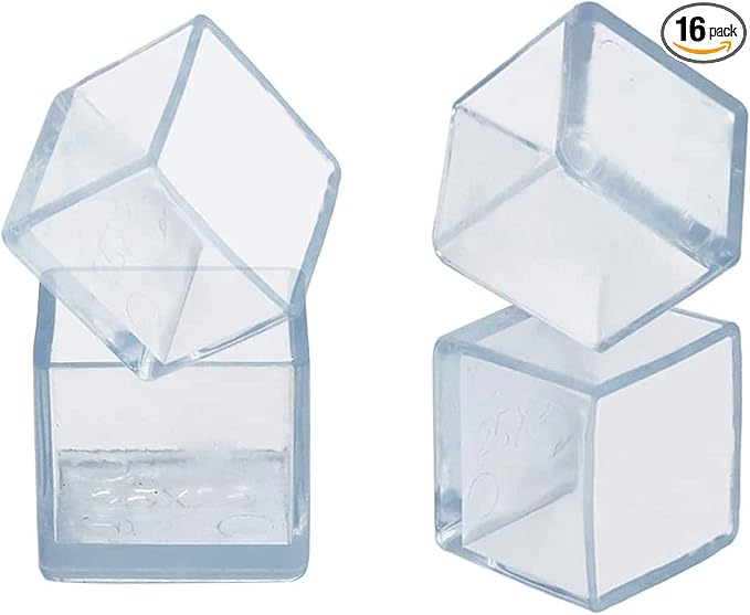 16 Pcs Transparent Square Anti-Slip Rubber Leg Tips Chair Leg Caps Furniture Floor Protectors Chair Table Bar Stool Leg Covers Furniture Leg Cube Feet 1.38 Inch x 1.38 Inch (35 x 35mm)