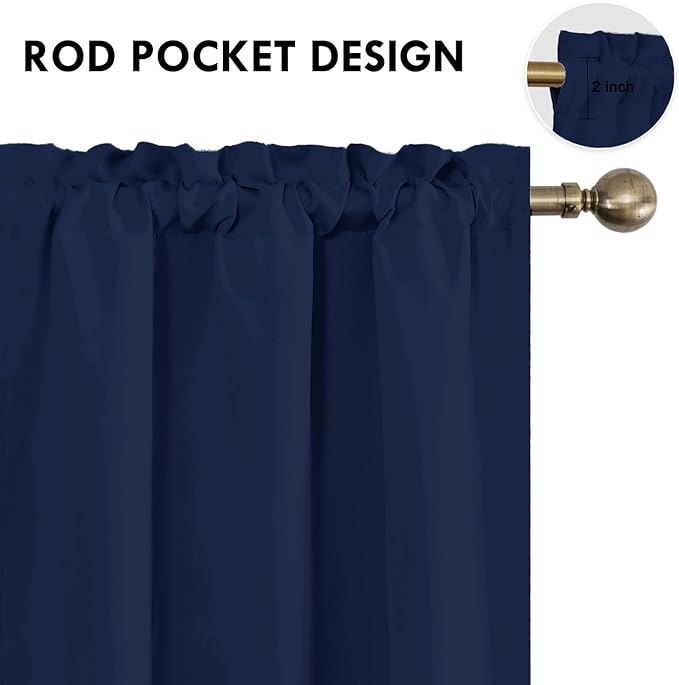 DWCN Navy Blue Blackout Curtains for Bedroom 72 Inches Long 2 Panels Set Window Drapes Thermal Insulated Room Darkening Rod Pocket Curtains for Kids Boys Room (W38 x L72 Inch, Navy Blue)