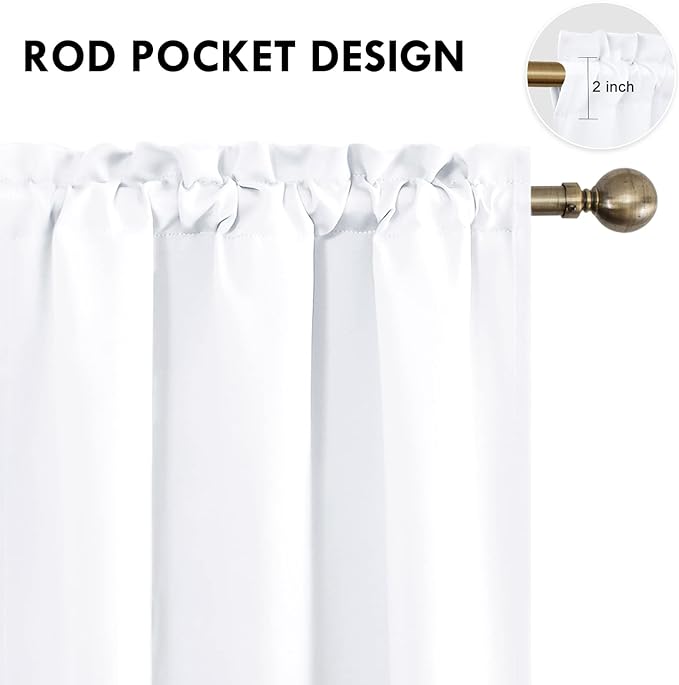 DWCN White Curtains for Living Room Thermal Insulated, 50% Light Blocking Curtains for Bedroom, Dining Room Window, W 42x L 36 Inch, Set of 2 Rod Pocket Curtain Panels