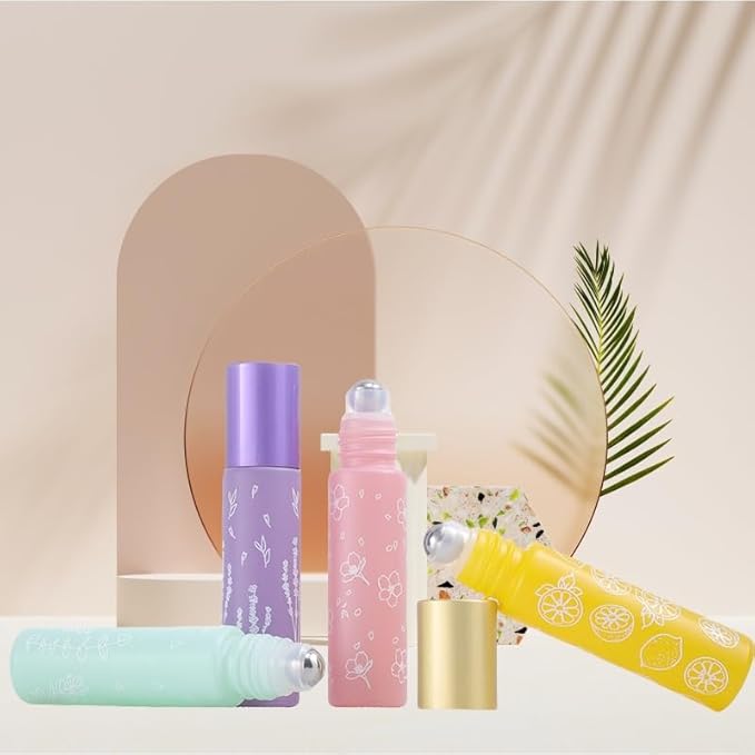 10 Pcs Green Glass Essential Oil Roller Bottles,10ml Empty Refillable Roll on Bottles,Glass Travel Roller Bottles with Stainless Steel Roller Balls for Essential Oil,Perfume,Lip Gloss Lip Balms