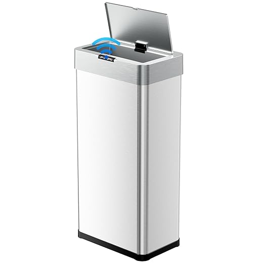 TLSUNNY 13.2 Gallon Motion Sensor Trash Can,Touchless Automatic Garbage Can,Brushed Stainless Steel Smart Bin,with Bag Holder,Soft Close Lid,for Kitchen,Office,RV,Bedroom,Living Room (Silver, 50L)