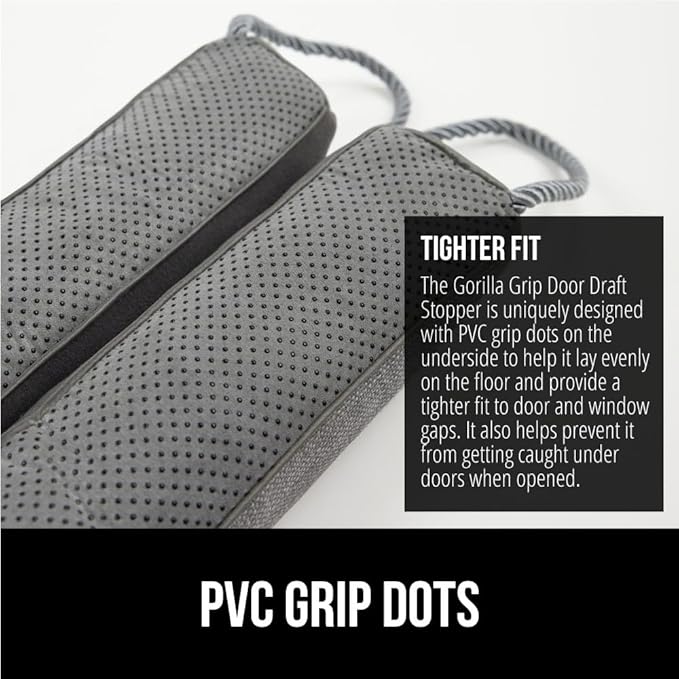 GORILLA GRIP Door Draft Stopper for Bottom of Doors, Weather Stripping Seal Blocks Hot Air, Noise, Bugs, Keeps Cold AC in, Sound Proofing Easy Install Gap Filler, Home Essentials, 36 Inch 2 Pack, Gray