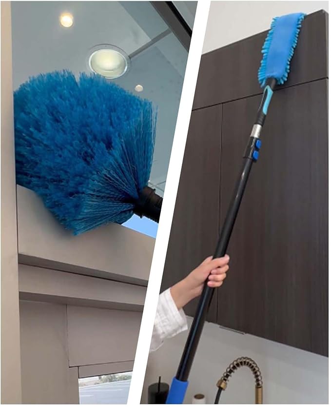 20 Feet High Ceilings Baseboard Wall Cleaner Mop with 12 Ft Extension Pole, Cobweb Duster, Window Cleaning Squeegee Kit (12ft)
