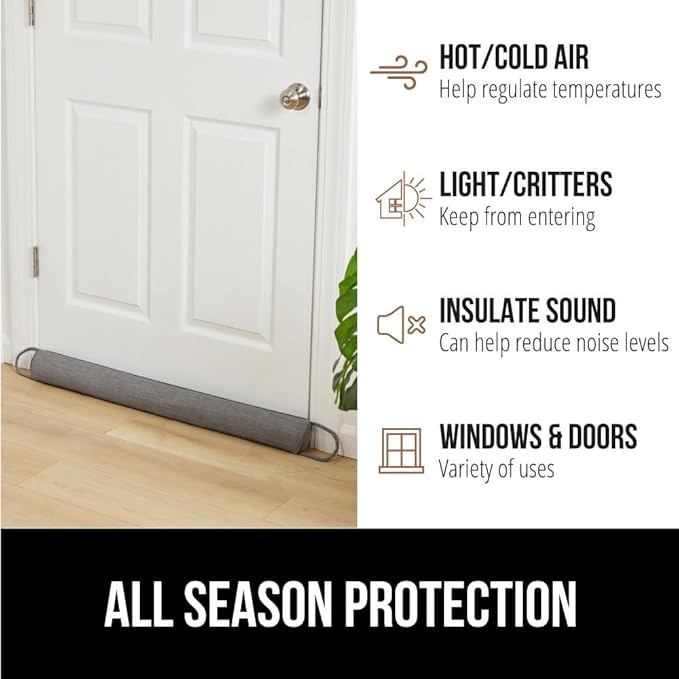 GORILLA GRIP Door Draft Stopper for Bottom of Doors, Weather Stripping Seal Blocks Hot Air, Noise, Bugs, Keeps Cold AC in, Sound Proofing Easy Install Gap Filler, Home Essentials, 36 Inch 2 Pack, Gray
