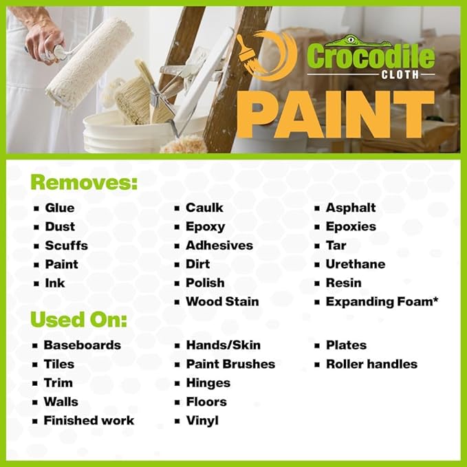 Crocodile Cloth Paint Cleaning Wipes, 600 Count (6 Packs of 100) – Extra-Large 15” x 10” Heavy-Duty Wipes for Paint Prep & Cleanup, Adhesive & Caulk Removal – Painters, Contractors & DIY