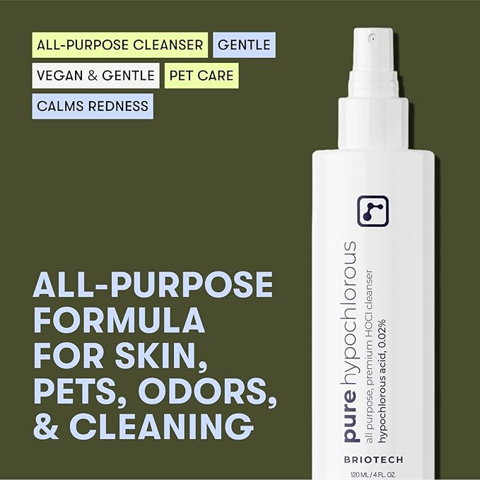 BRIOTECH Pure Hypochlorous Acid Cleanser, Original Premium HOCl Topical Solution, Multi-Purpose Cleaner, Family Approved & Pet Friendly, 32 fl oz Refill (2 Pack)