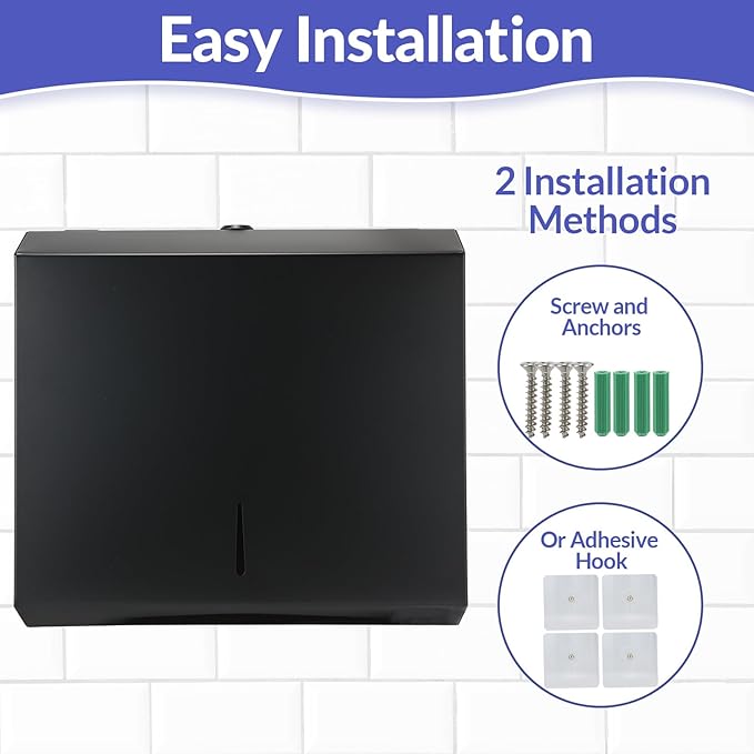 Paper Towel Dispenser Wall Mount, Matte Black Stainless Steel Commercial Paper Towel Holder with Lock, Large Capacity 250 C Fold/300 Multifold Towels