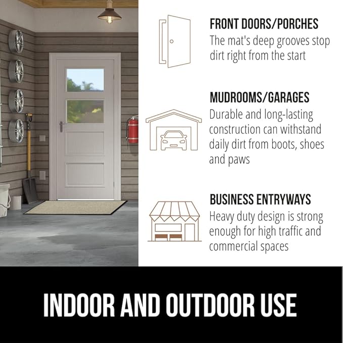 GORILLA GRIP Traffic Guard Door Mat, Heavy Duty Welcome Mats, Commercial Office Space Doormat, Waterproof, Fade Resistant, Strong Rubber Backing, Low Profile, Shoe and Boot Scraper, 35x23, Beige
