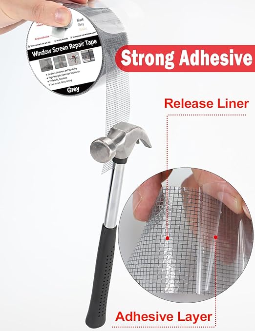 wohohoho Window Screen Repair Tape, 2 in X 40 FT (480IN) Gray Screen Patch Repair Kit, 3-Layer Strong Adhesive Invisible Screen Tape Mesh Repair for Windows, Doors Garage Mosquito Net Magnetic Screen