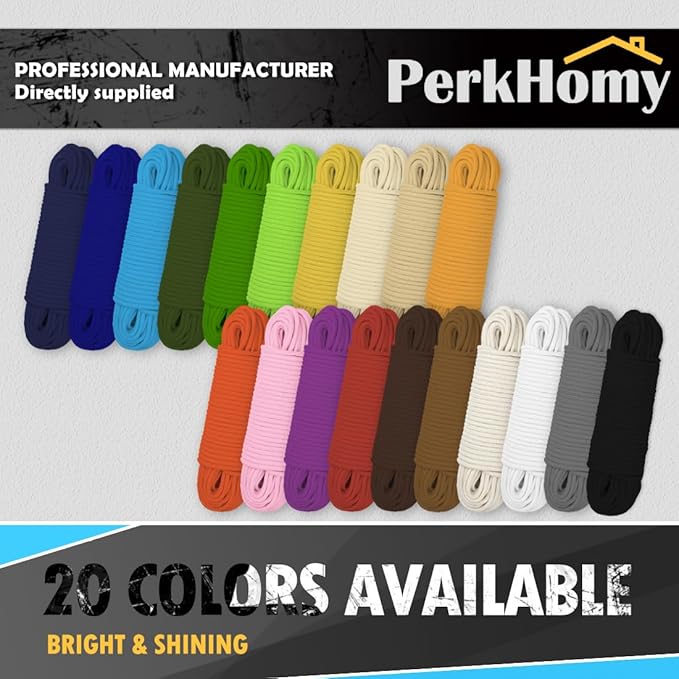 PerkHomy Cotton Rope 3/16" (5mm) 100 ft Multi Purpose Utility Diamond Braided Cord, Natural Cotton for Clothes Line Camping Crafting Flag Pole, Pink