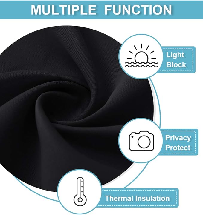 RYB HOME Short Black Curtains for Bedroom, Blackout Thermal Insulated Curtains and Drapes Small Window Treatment Privacy Shades for Kitchen Farmhouse Closet, W42 x L63 inch, 2 Panels