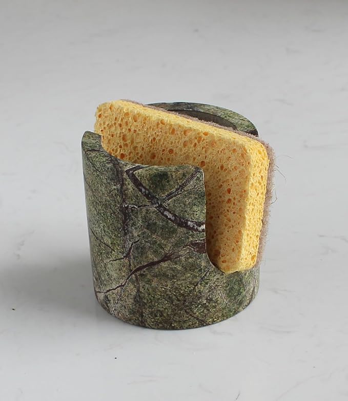 Natural Green Marble Sponge Holder for Kitchen Counter, Drying Rack, Sponge Caddy for Sink Organizer